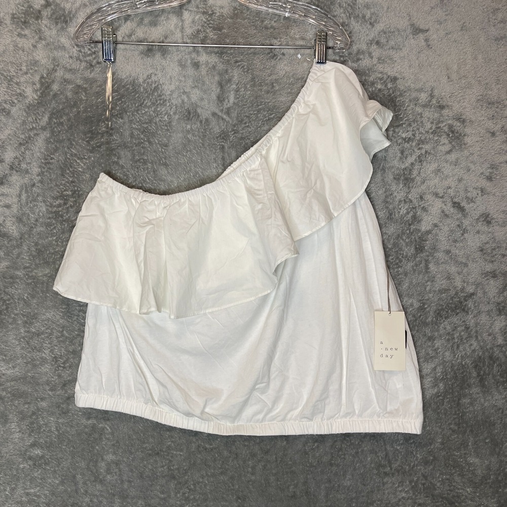 A New Day Women Asymmetrical One Shoulder Nautical Beach Preppy Top 2XL NWT